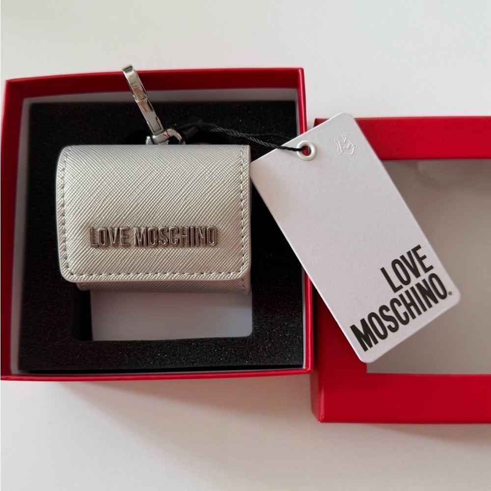 Love Moschino Metallic Silver AirPods case keychain NWT and box